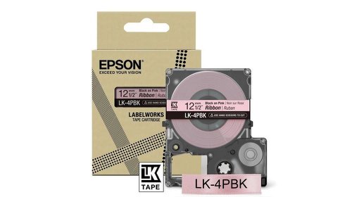 Epson LK-4PBK Black on Pink Satin Ribbon Label Cartridge 12mm x5m - C53S654031