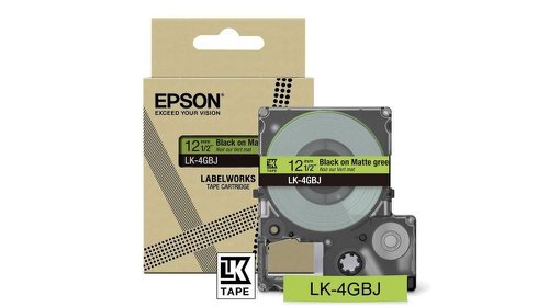 EPC53S672077 - Epson LK-4GBJ Black on Matte GreenTape Cartridge 12mm - C53S672077