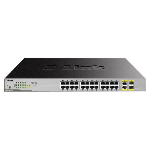 The D-Link DGS-1026MP 26-Port Gigabit Max PoE Switch enables users to easily connect and power PoE-capable devices such as wireless access points (APs), IP cameras, and IP phones. Each of the 24 PoE ports can supply up to 30 W, with a total PoE budget of 370 W. The DGS-1026MP can also be used to connect other Ethernet devices such as computers, printers, and a Network Attached Storage (NAS) to fit any type of network application.