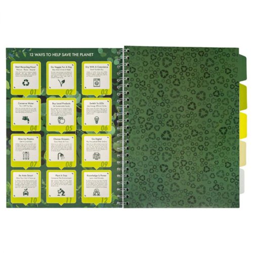 The Pukka Pads Recycled range reflects Pukka´s commitment to creating ethical, high-quality products. We are very proud to offer a premium quality recycled notepad range, so you can be sustainable and stylish. The possibilities for our notebooks are endless, whether it’s for back to school, university, WFH, or just a space for your ideas. Our A4 project books are the perfect addition to your stationery collection... Why not choose a planet-friendly alternative to your usual notebook?The Recycled project book is A4 in size and features 4-hole punched paper with margin, perforated pages, and is made from 100% recycled high-quality 80GSM paper. Printed on the inside cover are 12 helpful tips on how you can help save the planet, as well as 5 dividers on the inside of the pad to help separate different projects or topics.Each notebook includes 200 pages with 8mm standard lines, brilliant for all types of note-taking such as school revision, work notes or business use. The perforated edge is great for tearing out notes easily, especially helping for organising notes into filing systems. The best part is that our pads are 100% recycled, so we’re helping to save the mother pukking planet! 