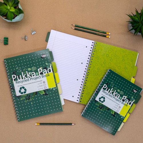 Pukka Pad Recycled Project Book A4 Wirebound 200 Pages Recycled Card Cover (Pack 3) 6050-REC