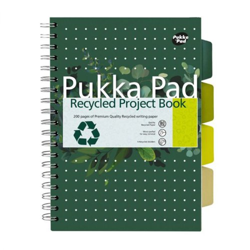 Pukka Recycled Project Book B5 Wirebound 200 Pages Recycled Card Cover (Pack 3) 6052-REC