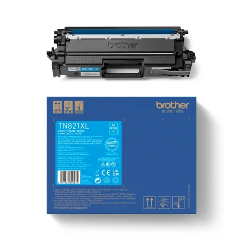 BRTN821XLC | This genuine replacement TN821XLC cyan high yield toner cartridge, is design to produce crisp clear print outs, time and time again.  Compatible with a range of printers, our easy to install cartridges will help you produce long-lasting documents that won’t smudge or fade over time. Brother consider the environmental impact at every stage of your toner cartridge life cycle, reducing waste at landfill. All our hardware and toner cartridges are built to have as little impact on the environment as possible. Genuine Brother TN821XLC Laser toner cartridge - worth it every time. 