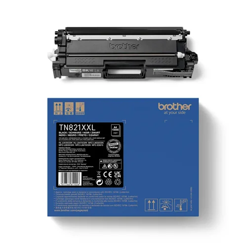 BRTN821XXLBK | This genuine replacement TN821XXLBK black super high yield toner cartridge, is design to produce crisp clear print outs, time and time again.  Compatible with a range of printers, our easy to install cartridges will help you produce long-lasting documents that won’t smudge or fade over time. Brother consider the environmental impact at every stage of your toner cartridge life cycle, reducing waste at landfill. All our hardware and toner cartridges are built to have as little impact on the environment as possible.