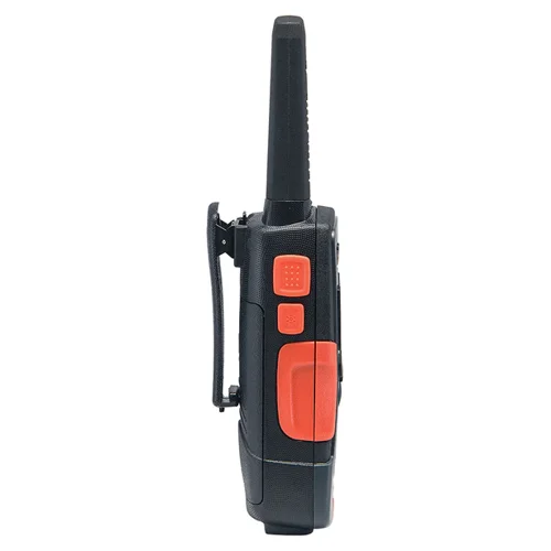 This Cobra Floating Walkie-Talkie is the perfect radio for your next hike, camping trip or other outdoor adventure.The AM1055 FLT two-way radios come pre-charged and ready to use out of the box and have a max performance range of 12 kilometers plus.  The radios' compact design and rubberized grip make them easy to carry in wet and dusty environments and even if you do drop them in water, the floating & waterproof (IPX7 standard) design make them ready for anything you or mother nature can throw at them.Included in the box:1 pair Cobra AM1055 FLT Two-Way Radios, Micro-USB Cable, Two-Port Charging Dock, Belt Clips, Rechargeable NiMH Batteries* Subject to terrain and conditions