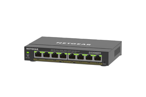 300 Series SOHO Plus (GS308EPP) 8-Port Gigabit Ethernet PoE+ Plus Switch (123W) Easy to manage, fundamental network features at an affordable cost for SMBs. GS308EPP offers 123W total power budget to power devices PoE devices such as VoIP phones, IP cameras, wireless access points, etc. Gigabit Ethernet 8 ports provide up to 1000 Mbps of dedicated, non-blocking bandwidth each. PoE+ Support 8 PoE+ ports provide a total of 123W of power so you can power and connect your devices with a single wire. Advanced PoE Controls Manage PoE prioritization, PoE power limit per port, and more for simple control over all PoE-powered devices. Non-Blocking Switching 10Gbps (10/100/1000 Mbps) line rate fabric ensures congestion-free connectivity to your devices. Fanless Design Silent operation makes this switch perfect for noise-sensitive environments. Versatile Mounting Options Install your switch on your desktop, or mount it to your wall or rack with the hardware provided in the box.
