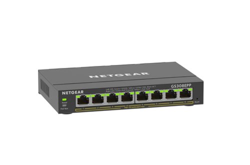 8NE10325066 | 300 Series SOHO Plus (GS308EPP) 8-Port Gigabit Ethernet PoE+ Plus Switch (123W) Easy to manage, fundamental network features at an affordable cost for SMBs. GS308EPP offers 123W total power budget to power devices PoE devices such as VoIP phones, IP cameras, wireless access points, etc. Gigabit Ethernet 8 ports provide up to 1000 Mbps of dedicated, non-blocking bandwidth each. PoE+ Support 8 PoE+ ports provide a total of 123W of power so you can power and connect your devices with a single wire. Advanced PoE Controls Manage PoE prioritization, PoE power limit per port, and more for simple control over all PoE-powered devices. Non-Blocking Switching 10Gbps (10/100/1000 Mbps) line rate fabric ensures congestion-free connectivity to your devices. Fanless Design Silent operation makes this switch perfect for noise-sensitive environments. Versatile Mounting Options Install your switch on your desktop, or mount it to your wall or rack with the hardware provided in the box.