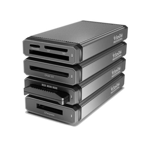 Plug into performance with the SanDisk® Professional PRO-READER Multi-Card reader. The aluminium enclosure helps keep your CF™, SD and microSD™ cards (UHS-I & UHS-II) cool to achieve maximum performance for accelerated offloading to minimise downtime. With USB-C™ (5Gbps) port that enables super-fast media transfers, this reader plays well with compatible USB Type-C™ iPad devices, G-RAID™ drives, and computers. 