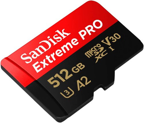 SanDisk Extreme PRO 512GB MicroSDXC UHS-I Class 10 Memory Card and Adapter