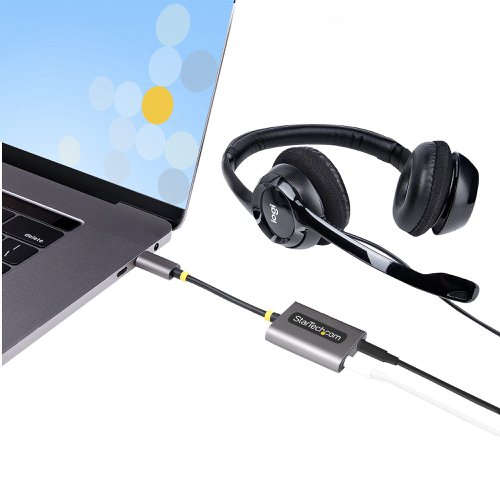 StarTech.com USB-C Headphone Splitter USB Type C Dual Mic Input USB C to 3.5mm Audio Adapter Headphones 8STUSBCAUDIOSPLIT