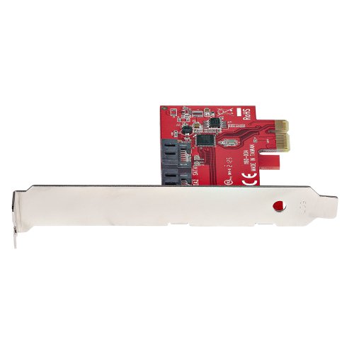 8ST10357294 | This 2-port SATA III (6Gbps) controller enables you to add two SATA 6Gbps Hard Drives (HDDs) or Solid State Drives (SSDs) to your computer system or server via an available PCIe x1 card slot. The card supports SATA III and PCI-Express 2.0 Specifications.ASM1061 to Deliver 2-Port SATA 6Gbps PerformanceFeaturing the ASM1061 controller, this SATA card enables the connection of two high-performance SATA 6Gbps drives with a combined total throughput of up to 4Gbps. The SATA drives are connected via two individual SATA ports located on the card (SATA cables sold separately).Wide CompatibilityThe controller card is widely supported across all popular operating system platforms including Windows (7, 8, 10, 11), macOS (10.6.8 and above) and Linux (2.6.32 and above). The card also supports port multiplier, giving you the ability to connect multiple drives to a single SATA port (additional hardware required, sold separately).To further improve motherboard compatibility the card does not have a built-in RAID controller, but fully supports the use of software RAID. Plus, with support for PCIe 2.0 and SATA III Specifications this card ensures backward compatibility with previous generations (SATA I/II, PCIe 1) at lower performance.Hassle-Free InstallationThe SATA controller card features plug-and-play installation and can be installed in a full-profile or low-profile computer systems with the full-profile bracket preinstalled, and an interchangeable low-profile (half-height) bracket included. The card also supports storage software data management systems such as Storage Spaces (Microsoft), RAID Assistant (MacOS) and mdraid/mdadm (Linux), for hassle-free setup, partitioning and software RAID array building.2P6G-PCIE-SATA-CARD is backed by a StarTech.com lifetime warranty and free lifetime 24/5 North American based, multi-lingual support.