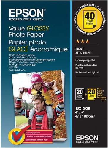 Epson Value Glossy Photo Paper 10 x 15cm 2 x 20 sheets - C13S400044 Epson