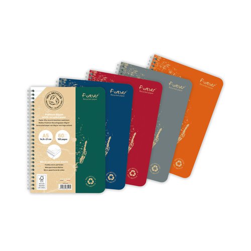 Clairefontaine Forever Recycled A5 Wirebound Notebooks 120 Pages 90gsm Feint Ruled Paper Assorted Colours (Pack 5) - 68416C 19529EX Buy online at Office 5Star or contact us Tel 01594 810081 for assistance