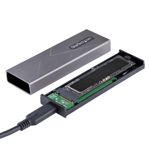 8STM2USBCNVMESATA | Turn your PCIe M.2 NVMe or SATA AHCI M.2 SSD into a highly portable, USB-based external storage solution. This enclosure features USB 3.1 Gen 2 (10Gbps) with UASP support & PCIe 3.0 delivering real read/write data transfer speeds up to 1GB per second. Working with both PCIe and SATA based drives, this enclosure ensures compatibility with many M.2 drives, supporting both M-Key (PCIe) and B+M-Key (SATA) drives sized 2230/2242/2260/2280. The enclosure is also forward compatible with PCIe 4.0 based drives, at reduced PCIe 3.0 performance.USB 3.1 Gen 2 10Gbps (also known as USB 3.2 Gen 2x1) is backward compatible with USB 3.1 Gen 1 5Gbps (also known as USB 3.0), USB 2.0, and USB 1.1.All-in-One M.2 and USB SolutionWith compatibility for both PCIe NVMe and SATA based M.2 drives, this enclosure solves the common challenge of identifying which enclosure is compatible with your M.2 drive. Regardless of whether your M.2 drive is SATA or PCIe NVMe based, you can rest assured that this enclosure will provide a high-performance solution for turning your M.2 drive into a portable external enclosure. For further compatibility the enclosure works with multiple drive lengths supporting 2230, 2242, 2260 and 2280mm drives including Samsung (850, 860, 870, 950, 960, 970) Kingston, Seagate, Western Digital (WD), HP, and Intel SSD drives.For multiplatform support this enclosure, the enclosure features a USB-C host connection, and includes two different 12 in. (30 cm) host cables, a USB-C to USB-C cable and a USB-C to USB-A cable. This combined with the backward compatibility of the USB protocol, ensures that this M.2 enclosure will work with virtually any computer, whether it's USB-A, USB-C or Thunderbolt 3/4.Tool-Free Drive InstallationThe external M2 SATA or M.2 NVMe SSD enclosure case supports driverless plug-and-play installation and features tool-less drive installation, so you can install your drive with no tools required.Unparalleled PerformanceLeverage the high speeds of your M.2 NVMe or SATA drive, with this external SSD enclosure. It delivers USB 3.2 Gen 2x1 maximum theoretical throughput of 10Gbps, which is twice the throughput of USB 3.2 Gen 1x1 at 5Gbps. The enclosure also supports PCIe 3.0 which when combined with an M.2 NVMe drive takes full advantage of the throughput available to USB 3.2 Gen 2x1.This fan-less aluminium enclosure features ventilation holes for maximum heat dissipation, ensuring your drive operates noiselessly at an optimal temperature to preserve performance and protect your drive from overheating damage.Durable and PortableThis slim, pocket-sized enclosure for PCIe NVMe or SATA based M.2 drives is specially designed for mobility, with a small form-factor design that fits easily into your laptop bag. Its lightweight, yet durable aluminium housing helps to ensure your drive won't be damaged while you're on the move.M2-USB-C-NVME-SATA is backed by a StarTech.com 2-year warranty and free lifetime technical support.
