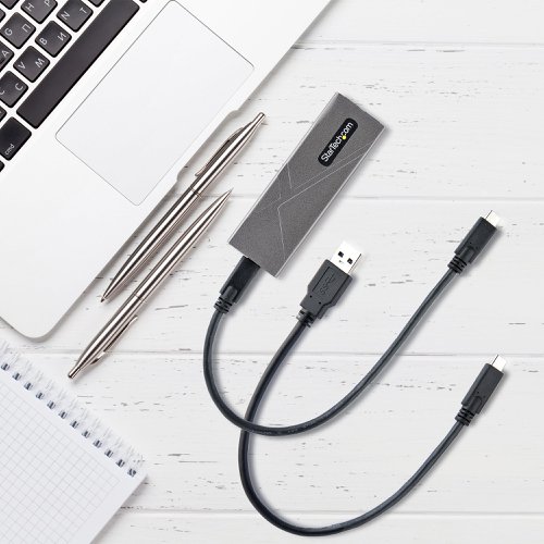 8STM2USBCNVMESATA | Turn your PCIe M.2 NVMe or SATA AHCI M.2 SSD into a highly portable, USB-based external storage solution. This enclosure features USB 3.1 Gen 2 (10Gbps) with UASP support & PCIe 3.0 delivering real read/write data transfer speeds up to 1GB per second. Working with both PCIe and SATA based drives, this enclosure ensures compatibility with many M.2 drives, supporting both M-Key (PCIe) and B+M-Key (SATA) drives sized 2230/2242/2260/2280. The enclosure is also forward compatible with PCIe 4.0 based drives, at reduced PCIe 3.0 performance.USB 3.1 Gen 2 10Gbps (also known as USB 3.2 Gen 2x1) is backward compatible with USB 3.1 Gen 1 5Gbps (also known as USB 3.0), USB 2.0, and USB 1.1.All-in-One M.2 and USB SolutionWith compatibility for both PCIe NVMe and SATA based M.2 drives, this enclosure solves the common challenge of identifying which enclosure is compatible with your M.2 drive. Regardless of whether your M.2 drive is SATA or PCIe NVMe based, you can rest assured that this enclosure will provide a high-performance solution for turning your M.2 drive into a portable external enclosure. For further compatibility the enclosure works with multiple drive lengths supporting 2230, 2242, 2260 and 2280mm drives including Samsung (850, 860, 870, 950, 960, 970) Kingston, Seagate, Western Digital (WD), HP, and Intel SSD drives.For multiplatform support this enclosure, the enclosure features a USB-C host connection, and includes two different 12 in. (30 cm) host cables, a USB-C to USB-C cable and a USB-C to USB-A cable. This combined with the backward compatibility of the USB protocol, ensures that this M.2 enclosure will work with virtually any computer, whether it's USB-A, USB-C or Thunderbolt 3/4.Tool-Free Drive InstallationThe external M2 SATA or M.2 NVMe SSD enclosure case supports driverless plug-and-play installation and features tool-less drive installation, so you can install your drive with no tools required.Unparalleled PerformanceLeverage the high speeds of your M.2 NVMe or SATA drive, with this external SSD enclosure. It delivers USB 3.2 Gen 2x1 maximum theoretical throughput of 10Gbps, which is twice the throughput of USB 3.2 Gen 1x1 at 5Gbps. The enclosure also supports PCIe 3.0 which when combined with an M.2 NVMe drive takes full advantage of the throughput available to USB 3.2 Gen 2x1.This fan-less aluminium enclosure features ventilation holes for maximum heat dissipation, ensuring your drive operates noiselessly at an optimal temperature to preserve performance and protect your drive from overheating damage.Durable and PortableThis slim, pocket-sized enclosure for PCIe NVMe or SATA based M.2 drives is specially designed for mobility, with a small form-factor design that fits easily into your laptop bag. Its lightweight, yet durable aluminium housing helps to ensure your drive won't be damaged while you're on the move.M2-USB-C-NVME-SATA is backed by a StarTech.com 2-year warranty and free lifetime technical support.