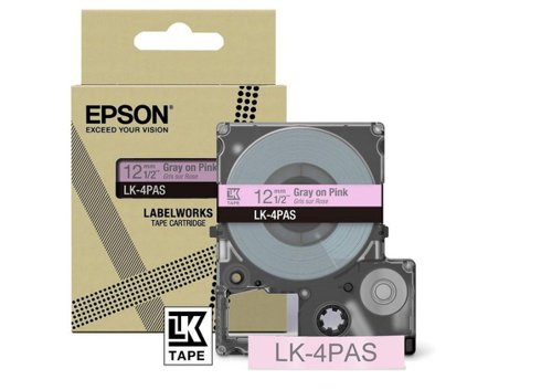 Epson LK-4PAS Gray on Soft Pink Tape Cartridge 12mm - C53S672103