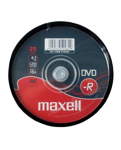 MAX275520 | Maxell DVD-R discs are ideal for recording data, text, video, photographs and much more. The write-once DVD ensures stored data cannot be altered and is perfect for archiving files of importance. They feature a recording capacity of up to 4.7GB, 120 minutes of video and have a recording speed of up to 16x compatibility. These single sided discs are durable and well protected against sunlight exposure. Suitable for most DVD players and DVD-ROM drives and recorders that are -R compatible.