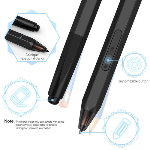 XPDECO02 | XPPen Deco 02 drawing tablet has a sleek newly designed silver roller with hollow mirror plating. The Roller Wheel is designed to streamline your workflow and operate non intrusively through it’s silent dial roll. Roll the dial on both sides to make your adjustments and navigate around your work space effortlesslyXPPen new advanced P06 passive pen was made for a traditional pencil-like feel! Specially designed for the Deco 02, it delivers a fashionable and technical sense. Comfortable grip and high efficiency! A unique hexagonal design, non-slip & tack-free flexible glue grip, partial transparent pen tip, and an eraser at the endDeco 02 graphic tablet capable of reaching 8192 levels of pen pressure sensitivity! Accelerate your every stroke for fast and fluid performance. Report rate Max 266 RPS, making lines flow smoother and work faster, and the Deco 02 comes fully bonded with drawing film, making it durable to use. Deco 02 is only 9mm thick for easy portabilityDeco 02 drawing pen tablet features in six round, customizable shortcut keys that fit easily to your finger tip for creating a highly ergonomic and convenient work platform. 10 x 5.63 inch working area, offering you enough space to draw and create with ease. Designed for both right and left hand users, now you can set it to left hand or right hand mode through easy access