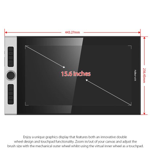 XPINNOVATOR16 | With its industry-leading 9 mm profile and sleek black and silver design, the 15.6” Innovator Display 16 is perfect for drawing on the go.The Innovator Display 16 features both a mechanical and a virtual wheel, allowing you to zoom in/out of your canvas, adjust the brush size, and more with the two wheels.The Innovator Display 16 features full lamination technology. This seamless combination of glass and screen creates minimal parallax.With a screen colour gamut of 92% Adobe® RGB, the Innovator Display 16 delivers a diverse and vibrant spectrum of colours, allowing you to create vivid artwork enriched by lifelike hues and sharp details.The Innovator Display 16 features 8 shortcut keys that can be programmed to many different software programs, such as Adobe® Photoshop®, SAI®, and Maya®, helping you to realize your ideas and streamline your workflow.The Innovator Display 16 comes with a battery-free stylus that never needs charging, allowing for hours of uninterrupted drawing. The stylus supports up to 60 degrees of tilt action, helping you to create natural and seamless shading.The Innovator Display 16’s convenient three-in-one cable frees you from messy bundles of wire, helping to create a sleeker creative space and inspire creativity on the go.