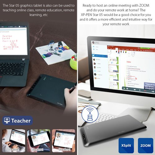 XPSTAR05 | Star 05 - Create wirelessly.The Star 05 features both wired and wireless USB capabilities:  Simply plug the included USB receiver into your computer to operate your Star 05 wirelessly using the latest ISM 2.4G and FHSS technology.  Alternatively, you may connect the Star 05 to your computer with the included USB cable for standard wired use.The Star 05 is ideal for animation, drawing, sketching, painting, editing, digital signatures, and much more!