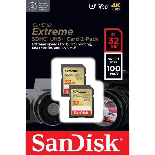 SanDisk Extreme 32GB SDHC Memory Card 2 Pack Flash Memory Cards 8SD10367796