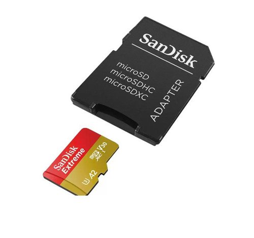 SanDisk Extreme PLUS 256GB microSDXC UHS-I Memory Card SDSQXBD-256G-AN6MA. Includes microSDXC to SD adapter, 256GB storage capacity, Up to 190MB/s read speed. Write speed up to 130MB/s, Speed Class Rating 10.0, UHS-I SD Bus Mode, U3 UHS Speed Class, V30 Video Speed Class.