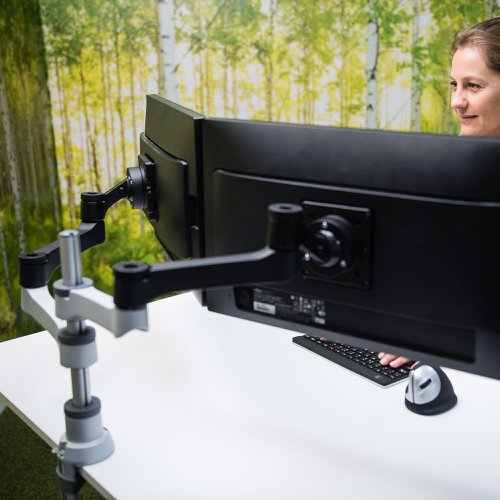 R-Go Zepher 4 C2 Dual Monitor Arm Desk Mount Adjustable Circular Black/Silver RGOVLZE4TWSI RG49111 Buy online at Office 5Star or contact us Tel 01594 810081 for assistance