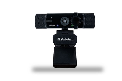 VER49580 | The Verbatim AWC-03 Webcam with Dual Microphone upgrades your laptop webcam to something outstanding. Designed for professionals for online video calls, meetings and streaming, the 4K Ultra HD provides exceptional resolution, colour and detail. Find your perfect angle using the webcams ability to rotate 360° and tilt 120° vertically. With a viewing angle of 120 degrees you get a full widescreen view, ideal for covering more than one person or even a boardroom. The autofocus function ensures that your face remains clear on camera while the auto white balance adjusts the image for well-exposed lifelike colours.The AWC-03 comes equipped with dual integrated omnidirectional microphones capturing audio clearly up to 4 meters away. The noise-reduction technology cancels out unwanted background sounds leaving voices clear, crisp and in focus. Great for streaming, the LED indicators on the front of the webcam indicate when power is on and when it is recording. It also comes with a privacy lens cover to provide peace of mind and protect the lens when the camera is not in use.The webcam can be attached to the top of a laptop screen with the clamp. This also has an anti-slip surface ensuring it remains stable in use on the laptop or on a desktop. It can also be used with a tripod (not included) to get the perfect height and placement for video calls. Verbatim AWC-03 webcam supports a variety of the most popular video conference software, including: Zoom, Teams, OBS, Facebook, YouTube, Xbox one, XSplit, Skype, Twitch and Google Meet. Simple and easy to use, just plug into a USB-A port, set it up in your workspace and you're ready to go.