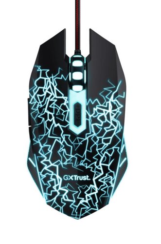 Gaming mouse with 6 buttons and unique LED light design.