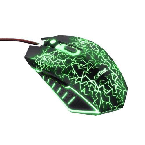Gaming mouse with 6 buttons and unique LED light design.