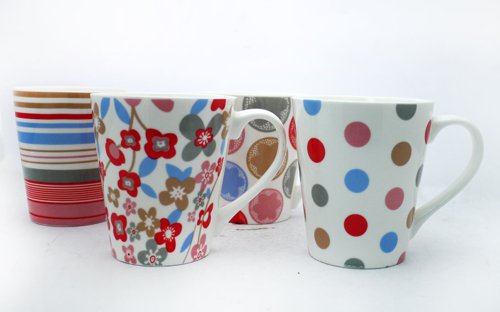 ValueX Ceramic Mug Dots and Stripes Patterned 12oz (Pack 12) 0399354