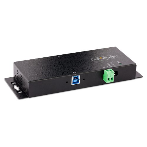 Increase USB scalability in industrial environments, product and repair labs, conference rooms or office workstations, using this 4-Port Industrial USB Hub.Functional in Harsh EnvironmentsThis industrial USB hub delivers reliable performance in harsh environments with its heavy-duty, metal housing.Perfect for factory environments, the rugged hub features ESD/surge protection to each USB port, which aids in preventing damage to any connected devices.Mount to a Wall, Desk or DIN-RailInstall the hub where it's best suited for your application. Securely mount the hub to a variety of surfaces, including a wall, desk, or rack, using the built-in mounting brackets and included hardware.Connect and Charge USB DevicesThis robust heavy-duty USB 3.0 hub offers four connection ports for connecting USB devices/peripherals.The industrial USB hub supports 5-24V DC terminal block input, giving you the flexibility to power the hub as required, based on your own power input options.With the optional power adapter, the hub supports USB battery charging specification 1.2, delivering up to 2.4A on any port to a maximum of 30W total, so you can charge your mobile devices faster than traditional USB ports allow.Wide Device CompatibilityThe hub is OS independent ensuring support on a wide range of platforms including Windows, macOS and Linux.5G4AINDNP-USB-A-HUB is backed by a StarTech.com 2-year warranty and free lifetime 24/5 multi-lingual technical support. StarTech.com has been the IT professionals' choice for over 30 years.