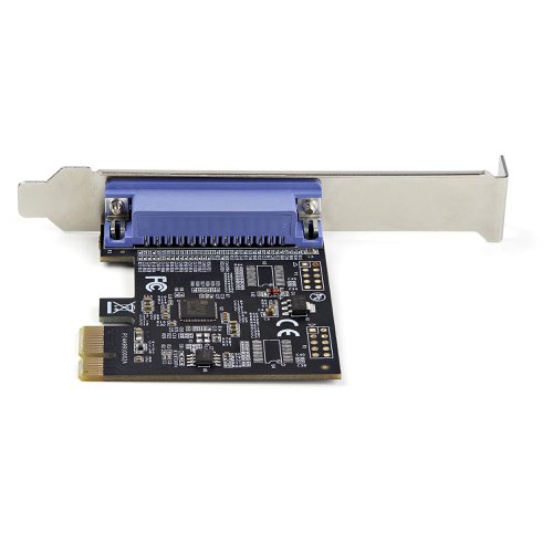 8ST10337080 | This PCIe Parallel controller card installs into an available PCI-Express x1 slot in your computer and enables you to add DB25 parallel communication port to your system.Adds a Parallel Port to Your Desktop ComputerThe controller card features an Asix AX99100 chip and enables you to connect a DB25 device to your desktop computer. The parallel port is ideal for connecting printers, scanners, plotters, point-of-sale terminals, PLCs, scientific sensors, medical equipment or oscilloscopes. The card can also be used in factories, to control or automate equipment. The parallel (LPT) port supports SPP/Byte/Nibble/ECP modes and is compatible with PCI Power Management 1.2 and IEEE 1284 for speeds up to 2.5Mbps.Wide Installation CompatibilityThis add-on card includes both full-profile and low-profile installation brackets (full-profile bracket pre-installed) ensuring you can install it into either a full or low-profile PCIe 2.0 x1 slot (backward compatible with PCIe 1.1). For wide platform support the card is compatible with Windows (XP or higher), Windows Server (2003 or higher), and Linux (2.6.X or higher).PEX1P2 is backed by a StarTech.com 2-year warranty with free 24/5 multi-lingual North American based technical support. StarTech.com has been the IT professionals' choice for over 30 years.