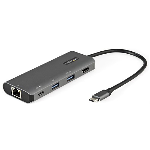 8ST10324119 | This USB-C multiport adapter with HDMI® turns your MacBook Pro, Dell XPS, or other USB-C™ laptops into a workstation, anywhere you go. The USB Type-C multiport adapter provides 4K HDMI video output, a USB Type-C™ port (data/power), two USB 3.2 Gen 2 Type-A (10Gbps) ports, and a Gigabit Ethernet port, all through one connection to your laptop's USB-C or Thunderbolt 3™ port. Plus, it offers advanced charging through USB Power Delivery 3.0 and an extra-long attached 10-inch (25 cm) host cable for an extended reach to offer more set up flexibility.