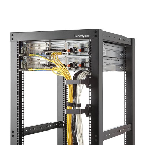 8ST10025324 | The CMHOOKMW Multi-Directional Vertical Cable Management D-ring lets you add an internal or external facing cable hook to your server rack or cabinet, to provide an organized channel for cables. This TAA compliant product adheres to the requirements of the US Federal Trade Agreements Act (TAA), allowing government GSA Schedule purchases. Constructed of high-quality steel, the cable management ring measures 2.4 x 3.9in (6 x 10cm). For flexible mounting options, the cable ring features a right-angled mounting bracket with 2 sets of mounting holes, enabling you to face the D-ring in the direction that best fits your application. Providing strain relief for attached cables, multiple cable rings can be attached to your rack where you need them for a versatile cable management solution.