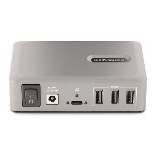 Add ten USB 3.2 Gen 2 (10Gbps) ports (8x USB-A, 2x USB-C) to a USB-C computer using this 10-Port USB-C Hub. The USB Hub is self-powered with an included power adapter. The USB Hub features Overcurrent Protection (OCP). OCP aids in preventing peripherals from overdrawing power, avoiding USB device dropouts and computers from shutting down unexpectedly. Support for Wake On USB enables USB communications, from devices connected to the hub, to take the computer out of standby or other power saving/sleep modes.High Performance USB 3.2 Gen 2 (10Gbps) HubThe USB Hub shares 10Gbps of bandwidth from the USB host device, enabling high-speed data transfers for high-performance applications. The USB hub is backward compatible with previous USB versions, including USB 3.2 Gen 1 (5Gpbs), USB 2.0 (480Mbps), and USB 1.1 (12Mbps). It features eight USB-A ports and two USB-C ports. This combination of ports enables support for a wide range of modern and legacy USB devices, such as external storage devices (e.g., thumb drives, HDDs/SSDs), HD Cameras (e.g., webcams), mice, keyboards, and USB headsets.Power and Charge USB DevicesThe USB hub is self-powered, using the 65W power adapter. The hub features two USB BC 1.2 ports (1x USB-A, 1x USB-C), each providing 2.4A (12W) of power simultaneously, making it ideal to charge battery powered USB devices like smartphones, and tablets, while also providing a data connection. These ports will provide power with or without a host computer connected, with support for both CDP (Charging Downstream Port) & DCP (Dedicated Charging Port) applications. The hub features seven USB-A, and one USB-C port that each provide the USB 3.2 standard of 0.9A (4.5W) of power. The included power adapter ensures that all ports will always provide specified power regardless of how many devices are connected.USB-IF Certified Host CableA high-quality USB-IF certified USB-C host cable is included. The cable features a screw-locking, connector to ensure a secure and reliable connection to the USB hub. The Thermoplastic Elastomer (TPE) cable jacket is softer and more flexible than PVC jacketed cables.Plug-and-Play InstallationThe 10-Port USB Hub is OS independent supporting all operating systems, including Windows, macOS, ChromeOS, iPadOS and Android. Installation is automatic upon connection to a host computer.Mount the USB Hub to a wall, desk, or VESA mount, using StarTech.com hub mounts: SSPMSVESA or SSPMSUDWM.Enhance Productivity and Device Management with the StarTech.com Connectivity Tools ApplicationDeveloped to improve performance and security, StarTech.com Connectivity Tools is the only software suite on the market that is compatible with a wide variety of IT connectivity accessories. The applicable software for this product is the USB Event Monitoring Utility. Use this utility to track and log any connected USB devices.This product is backed for 2-years by StarTech.com, including free lifetime 24/5 multi-lingual technical assistance.
