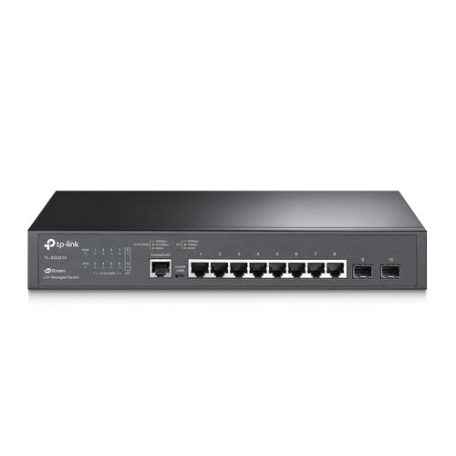 8TPTLSG3210 | Convenient Gigabit Switch for a Complete Omada NetworkJetStream 8-Port Gigabit L2+ Managed Switch with 2 SFP SlotsSoftware Defined Networking (SDN) with Cloud AccessOmada’s Software Defined Networking (SDN) platform integrates network devices, including access points, switches and gateways, providing 100% centralized cloud management. Omada creates a highly scalable network-all controlled from a single interface. Seamless wireless and wired connections are provided, ideal for use in hospitality, education, retail, offices, and more.Advanced L3 FeaturesAn abundance of L2+ and L3 features are supported to help build a highly scalable and robust network, providing a reliable and efficient solution for enterprises, campuses and ISPs.Secure NetworkingSecurity features include IP-MAC-Port-VID Binding, Port Security, Storm Control and DHCP Snooping to defend against a range of network threats. An integrated list of common DoS attacks is available, making it easier than ever to prevent them. In addition, the Access Control Lists (ACL, L2 to L4) feature restricts access to sensitive network resources by denying packets based on source and destination MAC address, IP address, TCP/UDP ports or VLAN ID. Users’ network access can be controlled via 802.1X authentication, which works with a RADIUS/Tacacs+ server to grant access only when valid user credentials are provided.Enterprise Level FeaturesA complete lineup of L2+ features are supported, including 802.1Q VLAN, Port Mirroring, STP/RSTP/MSTP, Link Aggregation Control Protocol, and 802.3x Flow Control. Advanced IGMP Snooping ensures the switch intelligently forwards multicast streams to only the appropriate subscribers, cutting out unnecessary traffic, while IGMP throttling & filtering restrict each subscriber on a port level to prevent unauthorized multicast access. Static Routing is a simple way of segmenting the network and internally routs traffic through the switch for improved efficiency.Advanced QoSVoice and video traffic can be prioritized based on IP address, MAC address, TCP port number, UDP port number, and more. With QoS (Quality of Service), voice and video services remain smooth, even when bandwidth is in short supply.ISP Features**sFlow, QinQ, L2PT PPPoE ID Insertion and IGMP authentication features are provided, developed with service providers in mind. 802.3ah OAM and Device Link Detection Protocol (DLDP) offer easy monitoring and troubleshooting of Ethernet links.IPv6 SupportIPv6 functions such as Dual IPv4/IPv6 Stack, MLD Snooping, IPv6 ACL, DHCPv6 Snooping, IPv6 Interface, Path Maximum Transmission Unit (PMTU) Discovery and IPv6 Neighbour Discover guarantee your network is ready for the Next Generation Network (NGN) without upgrading your hardware.