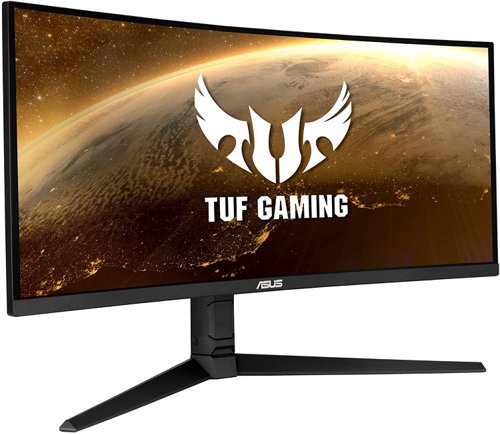 8AS10336838 | All the Essentials for Smooth GamingTUF Gaming VG34VQL1B is a 34-inch UWQHD (3440 x 1440) HDR 21:9 display with an ultrafast 165Hz refresh rate. Designed for gamers and others seeking immersive gameplay, it offers some serious specs. But there's more …TUF Gaming VG34VQL1B also features exclusive Variable Overdrive fine-tuned the OD levels, making motion look more consistently at a wider range of variable framerates.Ultra-wide immersive curvatureThe 34-inch UWQHD (3440 X 1440) panel of TUF Gaming VG34VQL1B delivers stunning visuals from all angles with an 1500R curvature that ensures every point is equidistant to your eyes. This contributes to greater viewing comfort - even during extended use -and lets you enjoy a wide viewing angle with less distortion and colour shift when gaming and watching moviesSuper?fast 165Hz refresh rateAn impressive 165Hz refresh rate eliminates lag and motion blur to give you the upper hand in first-person shooter, racing, real-time strategy, and sports titles. This ultrafast refresh rate lets you play at the highest visual settings and react instantly to what's onscreen.