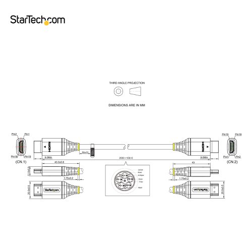 StarTech.com 2m Premium Certified High Speed Ultra HD 4K 60Hz HDMI 2.0 Cable with Ethernet