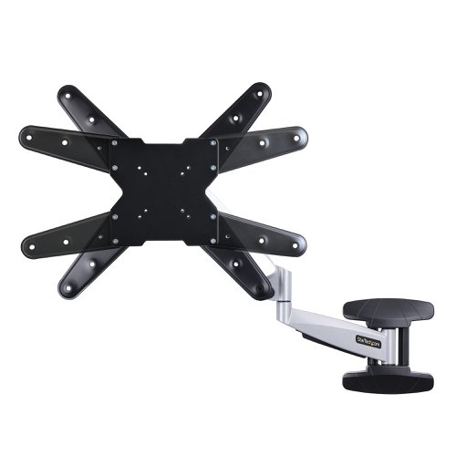 The steel and aluminium construction of this VESA TV Wall Mount supports TVs from 23” to 55” and up to 66lb (30kg). The arm assembly provides smooth one-touch height adjustment thanks to its spring-loaded mechanism that acts as a counterbalance. The VESA plate supports mounting patterns of 75x75 to 400x400.Versatile TV MountingSecurely mount a flat or curved-screen TV or digital signage in a convenient location for viewing by visitors, clients, and employees. This TV wall mount is ideal for lobbies, boardrooms, and manufacturing facilities. The lateral range of 3.54 ft (1.08m) is ideal for corner mounting. The jointed arm folds on itself and creates a slim profile from the wall of just 2.2in (5.8cm) for limited space installations. The minimum TV weight is 17.6lb (8kg). M5/M6/M8 Screws of various lengths and an assortment of washers and spacers enhance TV mounting compatibility. Mount into wood-stud or concrete walls, using the included hardware.Supported VESA mounting patterns: 75x75,100x100, 200x100, 200x200, 300x300, 400x200, and 400x400.Full-Motion AdjustmentThe VESA plate swivels +90 / -90 degrees, tilts +8 / -15 degrees, and rotates +3 / -3 degrees. Customize the viewing experience and comfort with these full-motion capabilities. The one-touch spring-assisted mechanism facilitates effortless height adjustments, with a range of up to 12.6in (32cm).The arm assembly extends up to 23.4 in (59.5 cm) from the wall to accommodate different viewing positions.Durable ConstructionThe robust steel and aluminium design safely and securely supports the TV. The arm assembly features built-in cable management and a wall mount cover for a an organized and visually appealing installation.The height adjustable TV wall mount is backed for two years, including free lifetime 24/5 multi-lingual technical assistance.