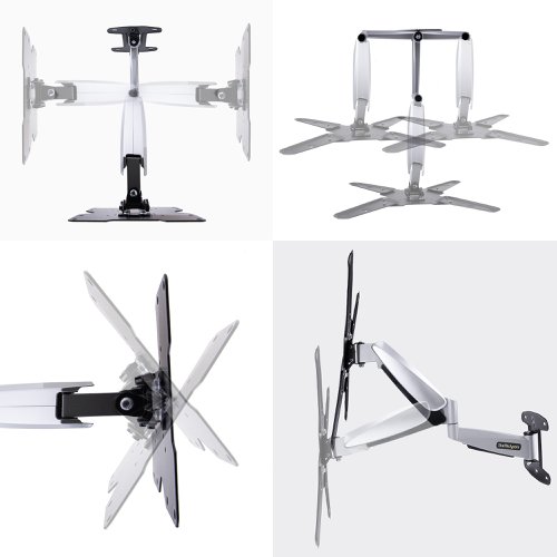 The steel and aluminium construction of this VESA TV Wall Mount supports TVs from 23” to 55” and up to 66lb (30kg). The arm assembly provides smooth one-touch height adjustment thanks to its spring-loaded mechanism that acts as a counterbalance. The VESA plate supports mounting patterns of 75x75 to 400x400.Versatile TV MountingSecurely mount a flat or curved-screen TV or digital signage in a convenient location for viewing by visitors, clients, and employees. This TV wall mount is ideal for lobbies, boardrooms, and manufacturing facilities. The lateral range of 3.54 ft (1.08m) is ideal for corner mounting. The jointed arm folds on itself and creates a slim profile from the wall of just 2.2in (5.8cm) for limited space installations. The minimum TV weight is 17.6lb (8kg). M5/M6/M8 Screws of various lengths and an assortment of washers and spacers enhance TV mounting compatibility. Mount into wood-stud or concrete walls, using the included hardware.Supported VESA mounting patterns: 75x75,100x100, 200x100, 200x200, 300x300, 400x200, and 400x400.Full-Motion AdjustmentThe VESA plate swivels +90 / -90 degrees, tilts +8 / -15 degrees, and rotates +3 / -3 degrees. Customize the viewing experience and comfort with these full-motion capabilities. The one-touch spring-assisted mechanism facilitates effortless height adjustments, with a range of up to 12.6in (32cm).The arm assembly extends up to 23.4 in (59.5 cm) from the wall to accommodate different viewing positions.Durable ConstructionThe robust steel and aluminium design safely and securely supports the TV. The arm assembly features built-in cable management and a wall mount cover for a an organized and visually appealing installation.The height adjustable TV wall mount is backed for two years, including free lifetime 24/5 multi-lingual technical assistance.