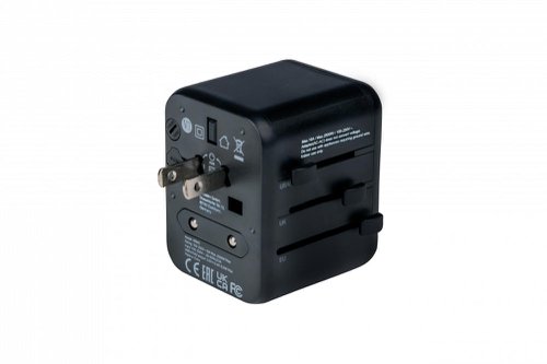 VER49543 | The Verbatim Universal Travel Adapter can be used in more than 180 countries – take it everywhere with you and never be out of power. This world-to-world multi plug will allow you to connect to any local power supply around the world and recharge your power-hungry devices, like laptops and camera batteries. The two USB-A ports on the bottom can charge all your USB devices including smartphones, Bluetooth speakers, tablets, power banks, and Kindles.The compact and powerful Universal Travel Adapter allows simultaneous use of the AC power socket and the dual USB ports. The input voltage of the multi adapter plug is 100-250V, meaning that it can be used worldwide to charge multiple devices.Just push the sliders on the side of the multi plug to reveal the three most common international plugs - EU, UK, and US - and rotate the pins for sockets in Australia or China.Certified by FCC, UKCA, CE and ROHS, and made with high quality fireproof polycarbonate material, this Universal Adapter is perfect for daily use during your trip.It has safety shutters for child protection that can only be opened with force of more than 75N (7.5Kg) per hole, and its BS1362 compliant fuse (including a spare) gives you 100% peace of mind wherever you may go.