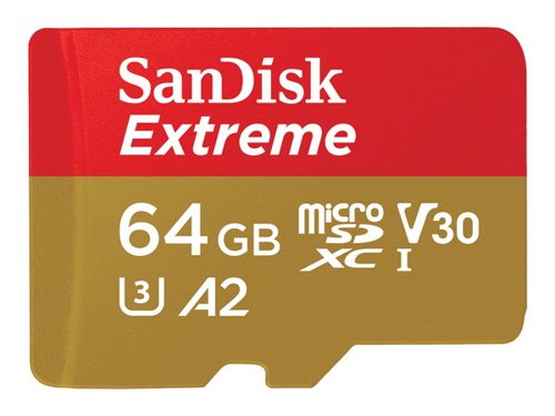 SanDisk Extreme 64GB MicroSDXC UHS-I Class 10 Action Cams and Drones Memory Card and Adapter