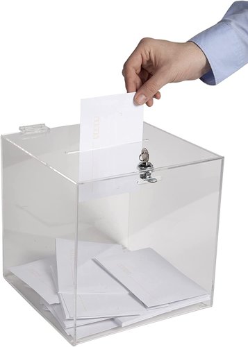 The Exacompta lockable ballot box is ideal for competitions, raffles, elections or suggestions.Made from premium quality acrylic (PMMA) with very high transparency.The ballot box has a hinged and lockable lid.
