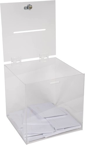 14900EX | The Exacompta lockable ballot box is ideal for competitions, raffles, elections or suggestions.Made from premium quality acrylic (PMMA) with very high transparency.The ballot box has a hinged and lockable lid.