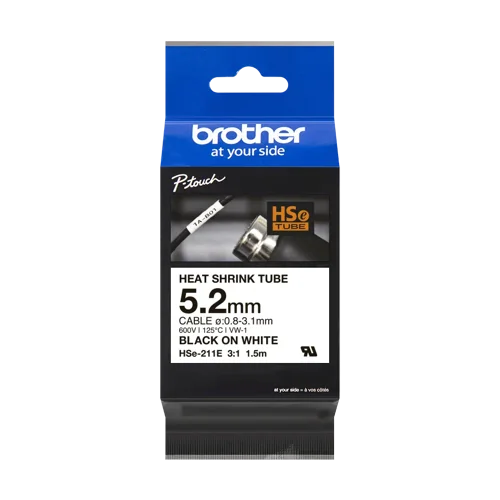 Brother Black Heat Shrink Printer Ribbon 5.2mm x 1.5m - HSE211E Brother