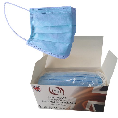 Disposable Medical 3Ply Face Mask Type IIR EN14683 Blue EarLoop [Box of 50]