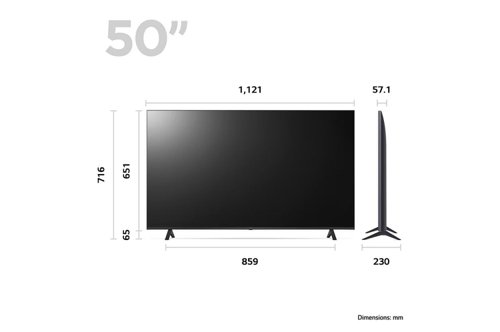 8LG50UR78006LK | Experience vibrant picture quality in incredible detail with 4K clarity, powered by the smart a5 AI processor 4K Gen6, the brain of the TV. LG's AI Sound feature enhances your audio for a more immersive experience.