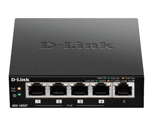 D-Link 5 Port Desktop Gigabit Power over Ethernet Plus Switch Ethernet Switches 8DLDGS1005PB