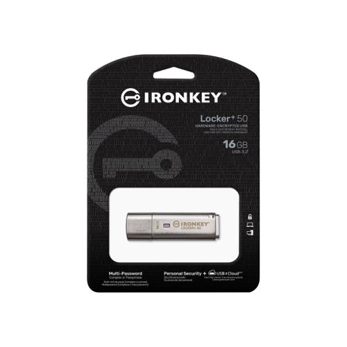 Kingston Technology IronKey Locker Plus 50 16GB USB Type-A 3.2 Gen 1 Flash Drive Silver  8KIIKLP5016GB